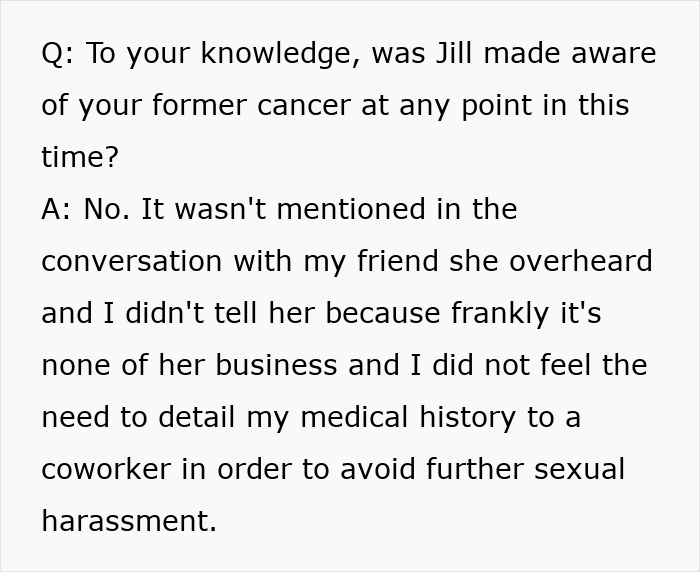 Text excerpt discussing a 28-year-old sharing cancer surgery experience after coworker&rsquo;s plastic comment.