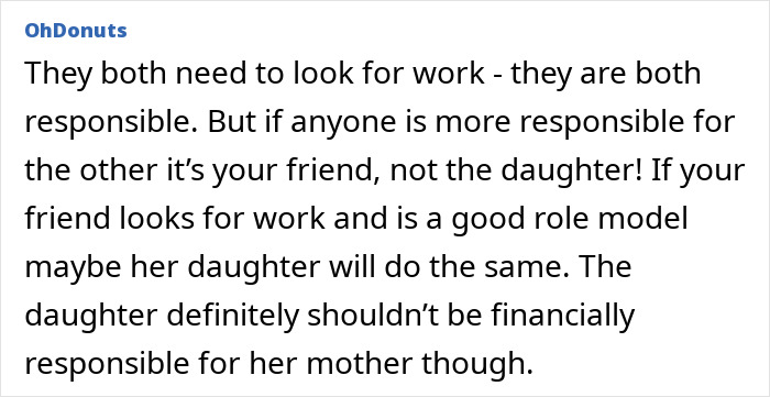 Comment about responsibility where daughter must step up to help mom but not be financially responsible.