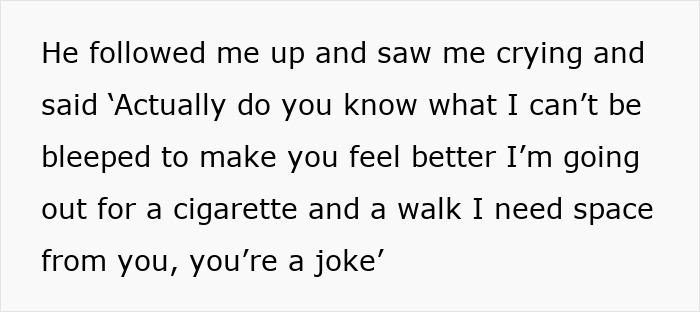 Text showing a man demanding space and mocking his girlfriend after coming home to her gift and hugs following a long work trip.