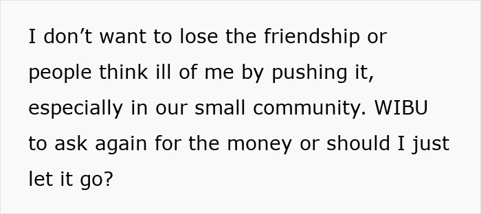 Text about a small business owner unsure about asking a friend to pay a discounted bill after ghosting. Text about a small business owner unsure about asking a friend to pay a discounted bill after ghosting.