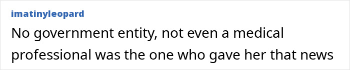 Text message on screen stating no government entity or medical professional informed her the news, highlighting government neglect.