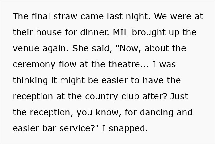 Text excerpt showing a woman snapping at MIL over a supposed generous gift used as a manipulative control tactic.