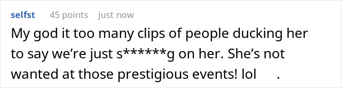 Text comment discussing people avoiding Kylie Jenner at prestigious events after Timoth&eacute;e Chalamet snubs her at Golden Globes.