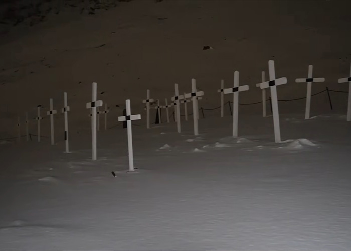 Grave markers in snow on the world&rsquo;s darkest island, illustrating surprising facts about how residents live there.