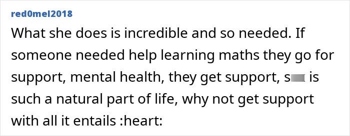 Commenter expressing support for the challenges faced by an intimacy surrogate in her unique profession.