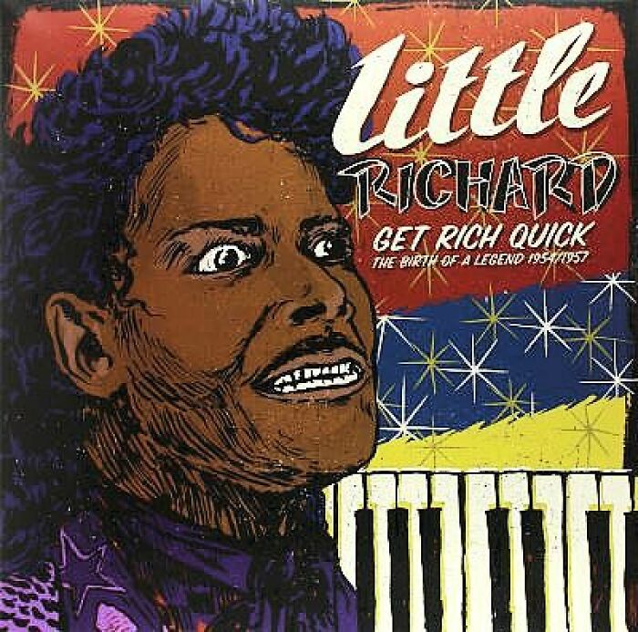 Illustration of a man with exaggerated facial features on a hilariously bad album cover with bright colors and keyboard keys.