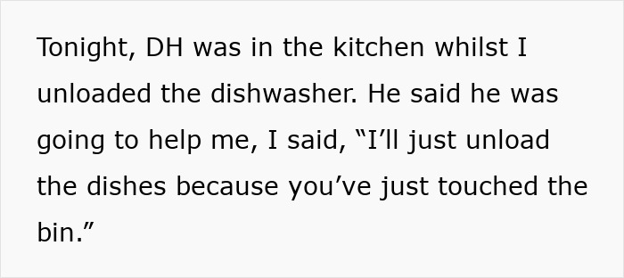 Text on white background showing a mom describing her OCD-like hygiene anxiety causing conflict with her husband in the kitchen.