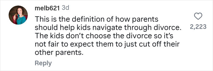 Social media comment explaining how parents should support kids through divorce, relating to having multiple parents.