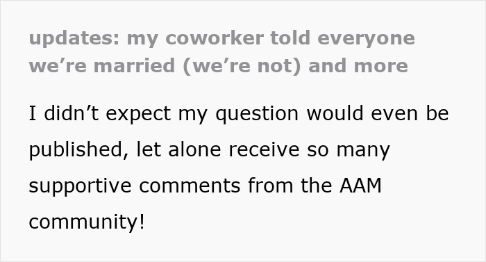 Married lady shocked as coworker tells people they&rsquo;re hitched, causing confusion at work after returning from leave