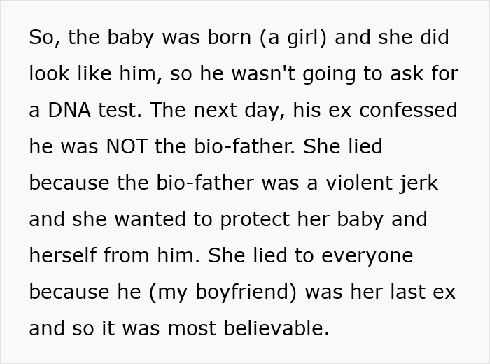 Text excerpt about a man offering to raise his pregnant ex&rsquo;s baby despite not being the biological father and the girlfriend walking away.