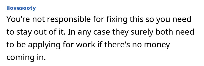 Comment text on parenting advice about daughters stepping up to help mom during financial struggles.