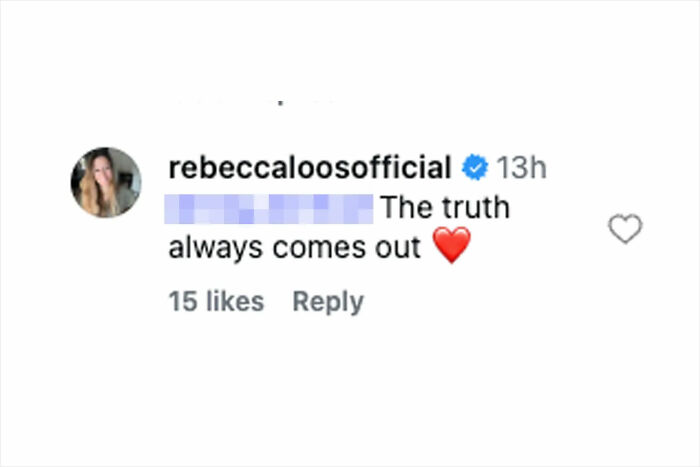 Screenshot of David Beckham&rsquo;s ex-assistant commenting The truth always comes out with a red heart emoji on social media.