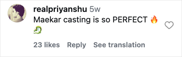 User comment praising casting of Maekar with flame and dragon emojis, related to A Knight Of The Seven Kingdoms plot.