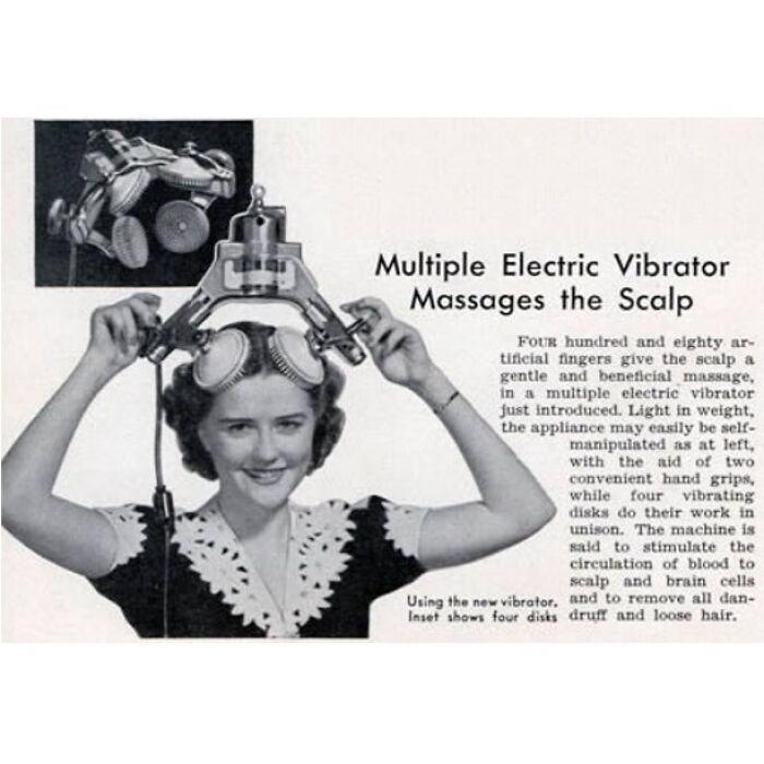 Vintage electric scalp massager with multiple vibrating disks, a fascinating vintage product that now looks odd and outdated.