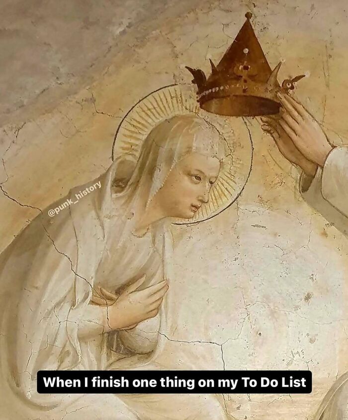 Classical art meme showing a woman being crowned, humorously depicting 21st century feelings of accomplishment.
