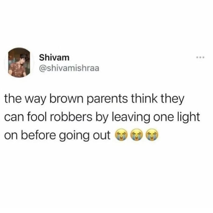Tweet humor about parents leaving a light on to fool robbers, fitting dark humor memes for those enjoying humor with darkness.