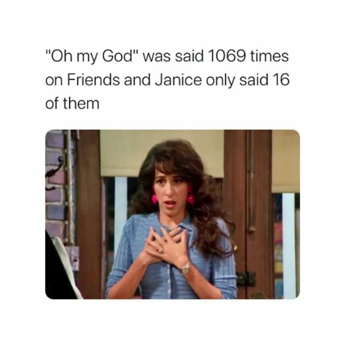 Scene from Friends with Janice surprised, highlighting the iconic phrase usage in the timeless classic Friends TV show.