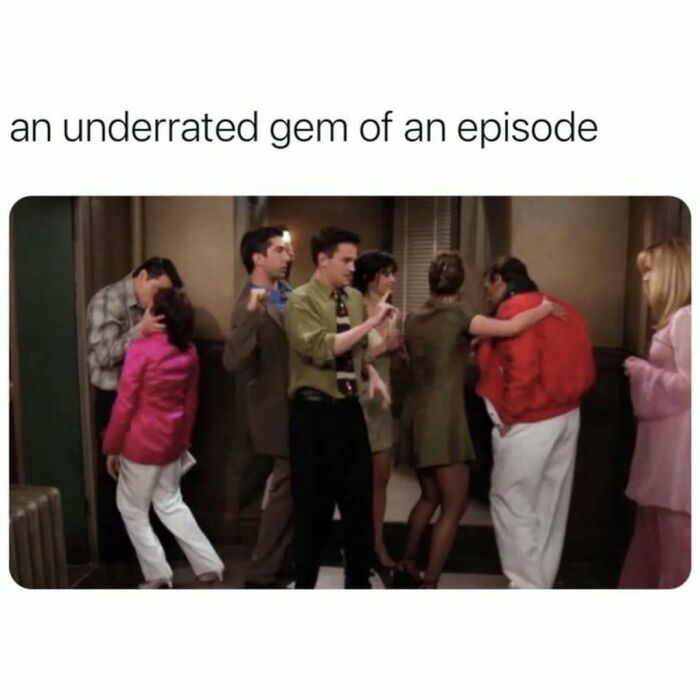 Friends cast in a scene from an underrated episode, showcasing memorable moments from the timeless classic TV show Friends.