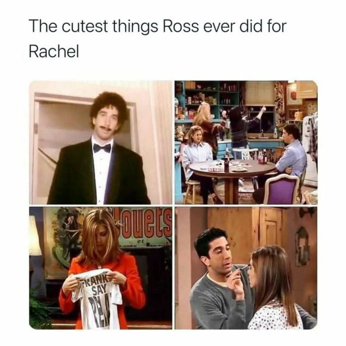 Scenes from Friends showing cute moments Ross did for Rachel, highlighting why Friends remains a timeless classic in TV comedy.