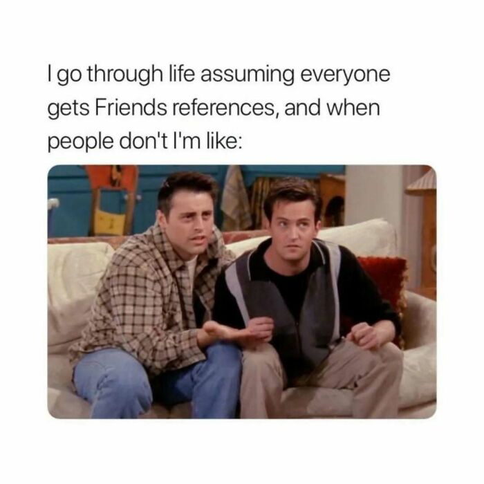 Scene from Friends showing Joey and Chandler on a couch, highlighting popular Friends memes and timeless classic references.
