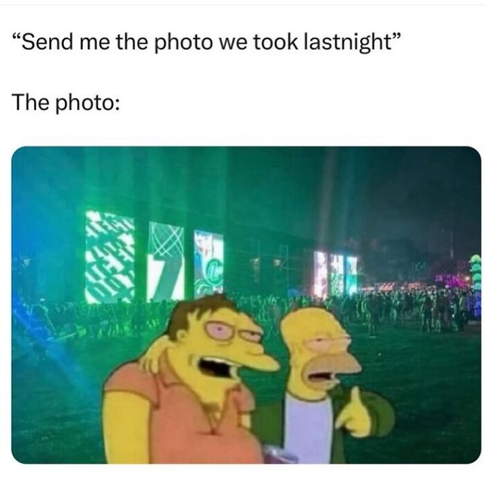 Meme showing two blurry cartoon characters at a crowded nighttime event, highlighting random memes humor concept.
