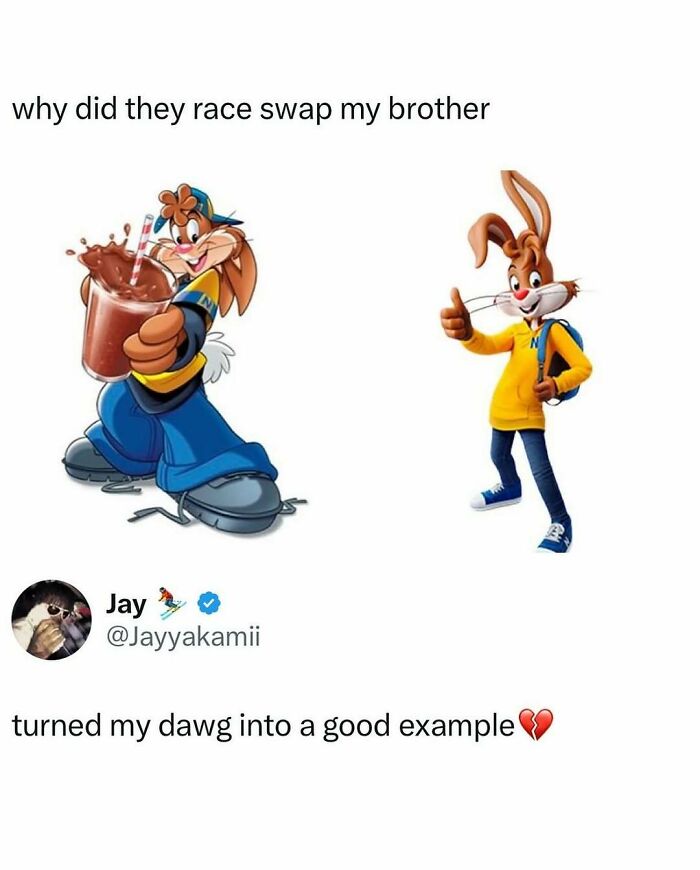 Meme comparing two cartoon rabbits with humorous text, part of entertaining posts and memes to fight boredom.