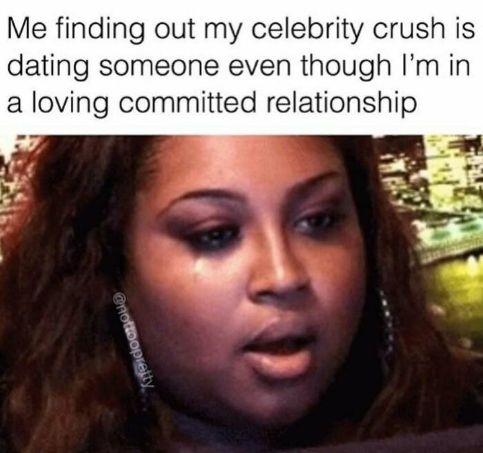 Woman with tear rolling down her cheek, shocked expression, shown with funny memes to distract from avoiding tasks.