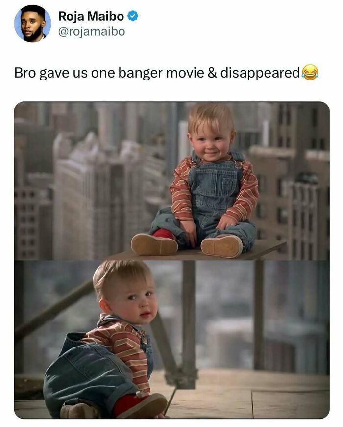 Funny meme featuring a toddler in overalls, relating to entertaining posts and memes to help fight boredom online.