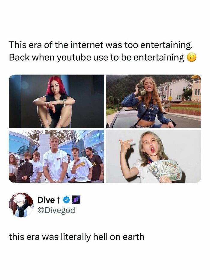 Meme collage reflecting on internet and YouTube entertainment, highlighting nostalgic posts and memes to fight boredom.
