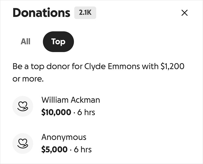 Donation list showing top donors and amounts raised in online fundraiser for ICE agent who attacked Renee Good.