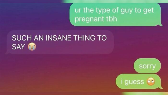 Text conversation showing a funny exchange about anxiety prime with someone calling another insane for a strange comment.