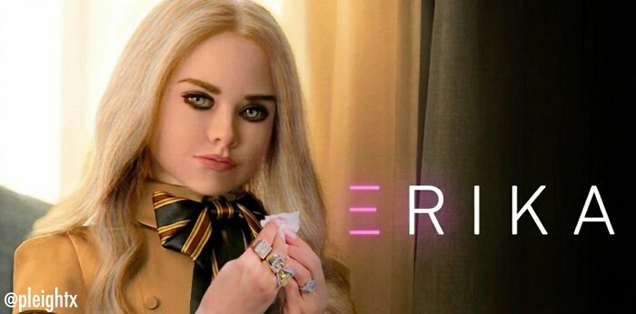 Erika Kirk meme featuring a woman with blonde hair wiping her face, highlighting wild and eerie expressions.