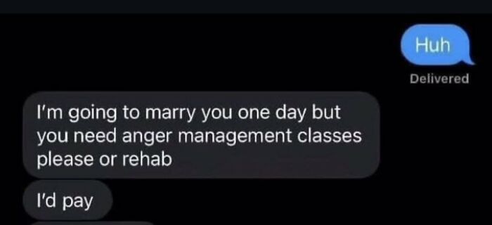 Text conversation screenshot showing a humorous message mentioning anger management, relevant to anxiety prime discussions.