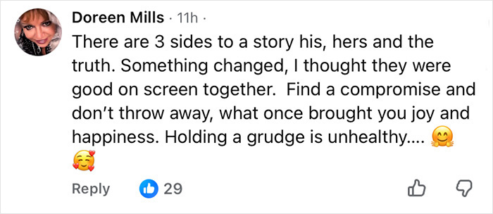 Social media comment discussing the hurtful reasons behind Chris Noth and Sarah Jessica Parker's friendship ending.
