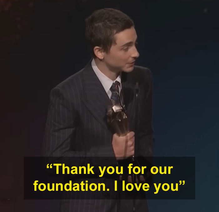 Timothée Chalamet speaking at an event, holding an award, fans note sad detail in love declaration for Kylie Jenner. Timothée Chalamet speaking at an event, holding an award, fans note sad detail in love declaration for Kylie Jenner.