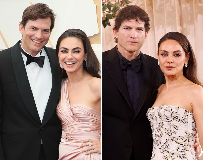Ashton Kutcher with a rough look alongside Mila Kunis at a formal event sparking guilt speculation