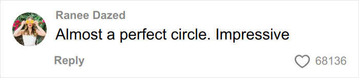 Screenshot of a social media comment praising an almost perfect circle, related to a woman’s cream cheese review sparking internet buzz. Screenshot of a social media comment praising an almost perfect circle, related to a woman’s cream cheese review sparking internet buzz.