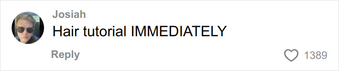 Comment from Josiah saying Hair tutorial IMMEDIATELY, related to woman’s cream cheese review internet buzz discussion. Comment from Josiah saying Hair tutorial IMMEDIATELY, related to woman’s cream cheese review internet buzz discussion.