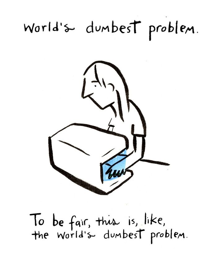 Black and white comic by Dana Jeri Maier showing a person frustrated with nail polish color during a manicure.