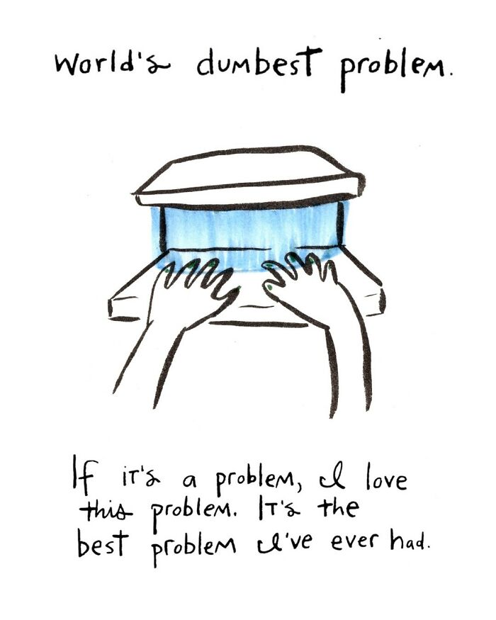 Black and white comic by Dana Jeri Maier showing a person frustrated with nail polish color during a manicure.