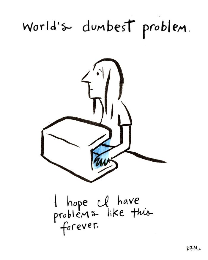 Black and white comic by Dana Jeri Maier showing a person frustrated with nail polish color during a manicure.