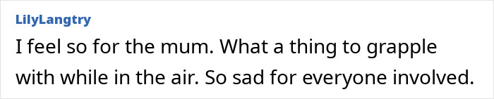 Comment expressing sympathy for a lawyer discovered deceased on transatlantic flight, showing emotional support for the mom.