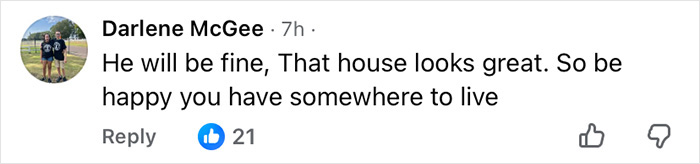 Comment by Darlene McGee discussing Prince Andrew's future living situation after eviction with 21 likes on social media.