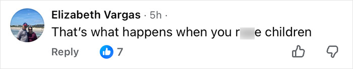 Screenshot of a social media comment by Elizabeth Vargas with a censored offensive word, receiving seven likes.