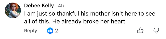 User comment on a social media post expressing sadness about Prince Andrew's situation and mentioning his mother.