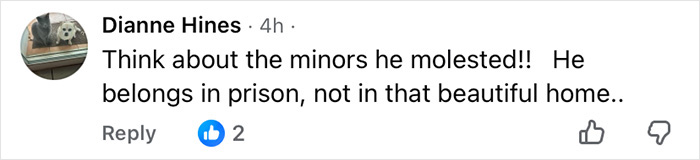 Screenshot of a social media comment criticizing Prince Andrew and discussing his potential prison sentence after eviction.