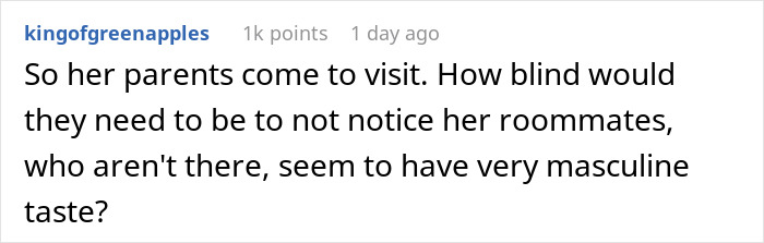 Comment about a guy refusing to pay for a hotel to help his roommate lie to her conservative family.