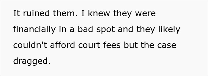 Text snippet about legal and financial struggles after suing a YouTuber who lied for clout, losing fame and followers.