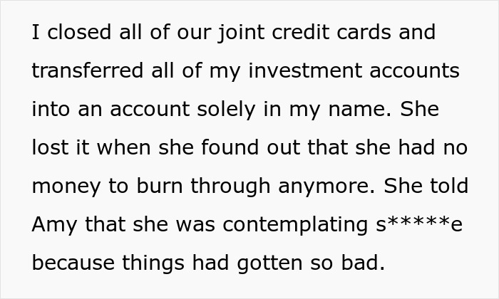 Text about woman&rsquo;s award winning act in court losing everything after husband and her BFF provide evidence of financial control.