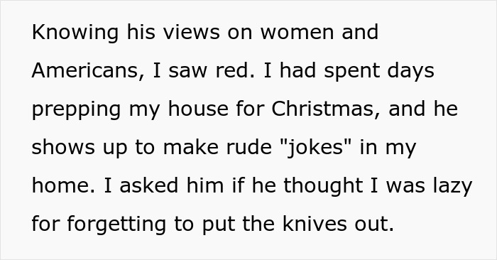 Text about woman appalled by chauvinist brother making rude jokes while mom enables and gaslights her, causing family drama.